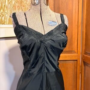 Black 1960’s Komar Sateen black Whimsygoth form fitting slip dress